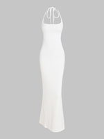Robe à Bretelle Côtelée Epaule Nouée sans Dos S Blanc