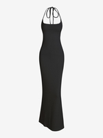Robe à Bretelle Côtelée Epaule Nouée sans Dos S Noir