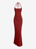 Robe à Bretelle Côtelée Epaule Nouée sans Dos S Rouge