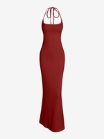 Robe à Bretelle Côtelée Epaule Nouée sans Dos S Rouge