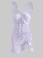 Robe à Bretelle Nouée à Volants en Satin M Violet clair