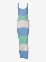 Robe à Bretelle Nouée Ouverte Au Dos en Blocs de Couleurs S Bleu