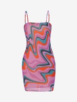 Robe à Bretelle Superposée à Imprimé Vortex en Maille L
