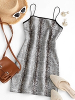 Robe à Bretelles en Faux Daim à Imprimé Serpent L Gris clair