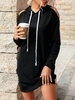 Robe à Capuche à Epaule Dénudée à Cordon S Noir