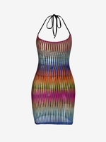 Robe à Dos-Nu Rayée en Dégradé de Couleurs avec Lacets S