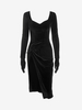 Robe à Fente Latérale en Velours avec Gants L Noir
