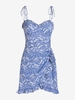 Robe à Imprimé Cachemire à Epaule Nouée à Volants M Bleu