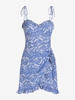 Robe à Imprimé Cachemire à Epaule Nouée à Volants M Bleu