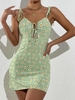 Robe à Imprimé Fleurie à Epaule Nouée avec Trou de Serrure M Vert clair