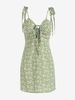 Robe à Imprimé Fleurie à Epaule Nouée avec Trou de Serrure S Vert clair