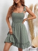 Robe à Imprimé Fleurie Epaule Nouée Ourlet à Volants M Vert profond