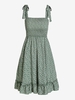 Robe à Imprimé Fleurie Epaule Nouée Ourlet à Volants S Vert profond