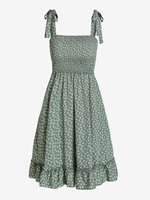 Robe à Imprimé Fleurie Epaule Nouée Ourlet à Volants S Vert profond
