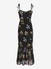Robe à Imprimé Fleurie Plissée Au Dos Ourlet à Volants S Noir