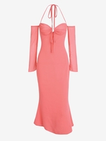 Robe à Mi-mollet de Sirène à Cordon Trou de Serrure M Rose léger