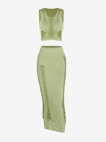 Robe à Ourlet Brut en Treillis Deux Pièces S Vert clair