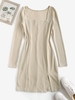 Robe à Ourlet Fendu Côtelé à Col Carré S Café lumière