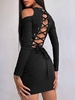 Robe à Épaules Dénudées Côtelée avec Lacets Au Dos S Noir