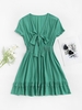 Robe à Taille Plissée avec Nœud Papillon Ourlet à Volants S Vert