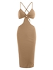 Robe Ajustée Découpée Fendue Anneau en O Croisée M Café lumière