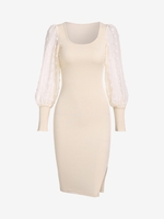 Robe Ajustée Fendue en Jacquard à Pois S Café lumière