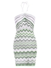 Robe Ajustée Sanglée Zigzag en Tricot à Col Halter L Vert