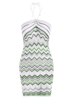 Robe Ajustée Sanglée Zigzag en Tricot à Col Halter L Vert
