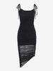 Robe Asymétrique à Epaule Nouée à Volants L Noir