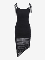 Robe Asymétrique à Epaule Nouée à Volants L Noir
