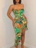 Robe Asymétrique à Imprimé Tourbillon à Volants à Col Halter L Vert