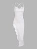 Robe Asymétrique Croisée en Avant en Dentelle Insérée S Blanc