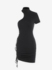Robe Asymétrique Drapée à Col Roulé à Taille Haute M Noir