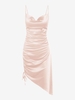 Robe Asymétrique Plissée en Avant en Satin L Rose clair