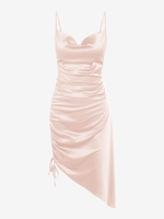 Robe Asymétrique Plissée en Avant en Satin L Rose clair