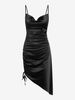 Robe Asymétrique Plissée en Avant en Satin Xl Noir