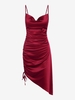 Robe Asymétrique Plissée en Avant en Satin Xl Rouge foncé