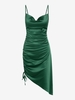 Robe Asymétrique Plissée en Avant en Satin Xl Vert profond