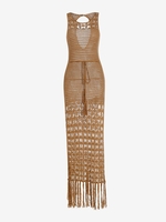 Robe Au Crochet Fendue Ajourée Taille à Cordon Xl Café