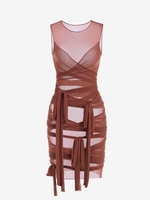 Robe Bandage Enveloppée en Maille Transparente M Café