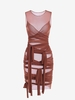 Robe Bandage Enveloppée en Maille Transparente S Café