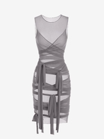 Robe Bandage Enveloppée en Maille Transparente S Gris