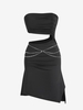 Robe Bandeau Asymétrique Fendue Embellie de Chaîne Plissée L Noir