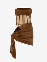 Robe Bandeau Nouée à Côté Au Crochet en Dentelle S Café