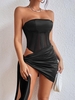 Robe Bandeau Nouée à Côté Au Crochet en Dentelle S Noir