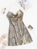 Robe Bohémienne Fourreau avec Fausse Perle à Col Halter S Café