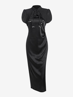 Robe Boléro à Fente Latérale en Style Chinois S Noir