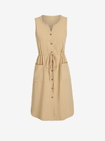 Robe Boutonnée avec Poche Taille à Cordon M Café lumière