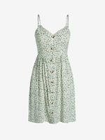 Robe Boutonnée Fleurie Imprimée de Grande Taille à Bretelle