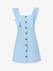 Robe Boutonnée sans Manches à Volants M Bleu clair